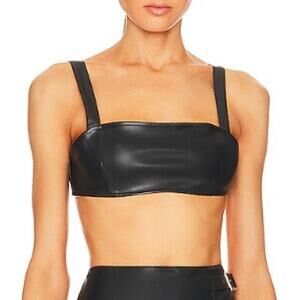 Revolve WeWoreWhat Black Square Vegan Leather Bustier Cropped Bra Top XL NWT